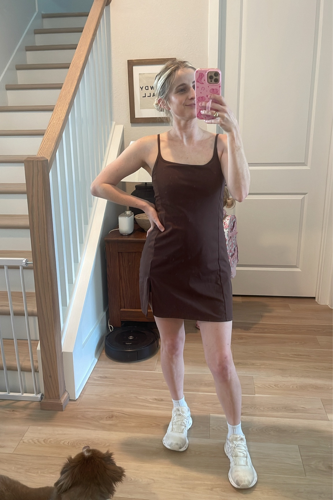 Amazon active dress with built in shorts - very flattering. Wearing a size small. Perfect for school pickup! 

#LTKBacktoSchool #LTKActive #LTKFitness