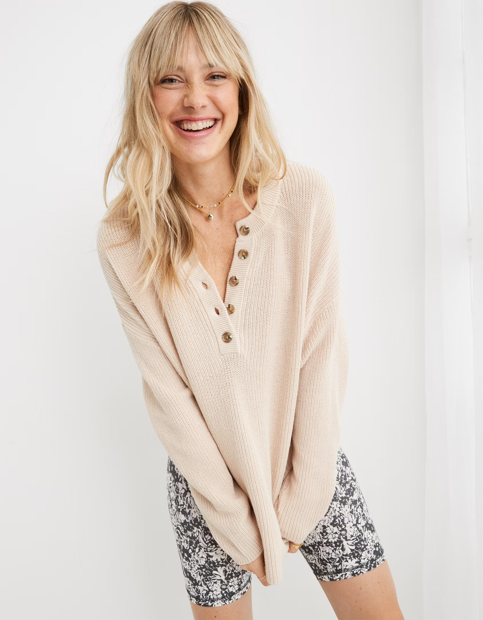 Aerie Oversized Henley Sweater | American Eagle Outfitters (US & CA)