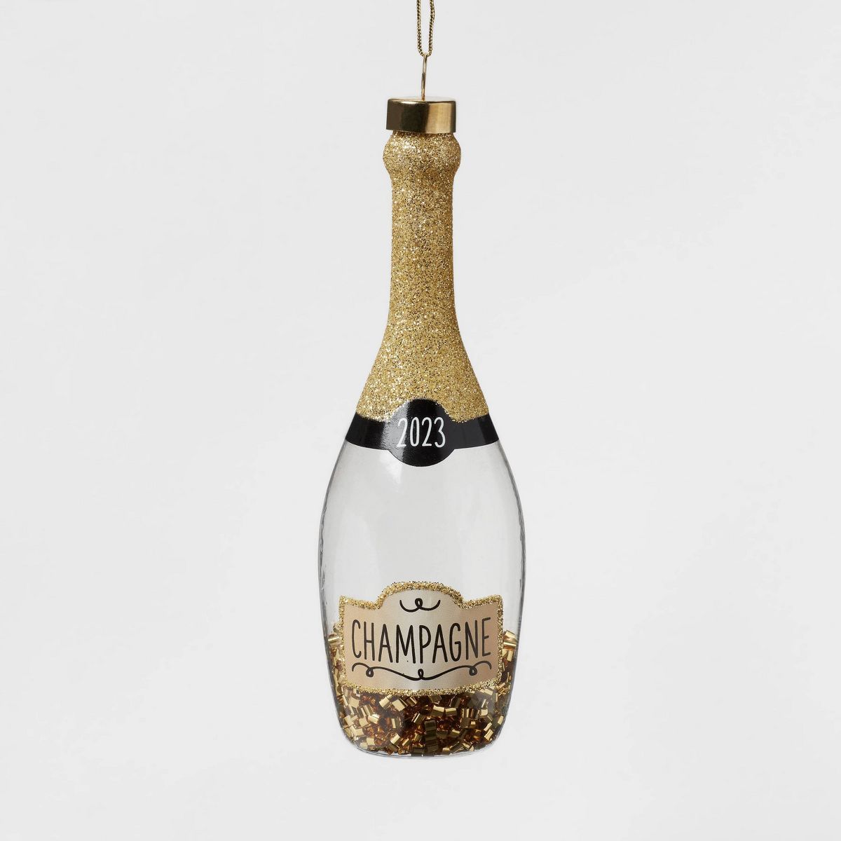 Glass 2023 Champagne Bottle with Beads Christmas Tree Ornament Gold - Wondershop™ | Target