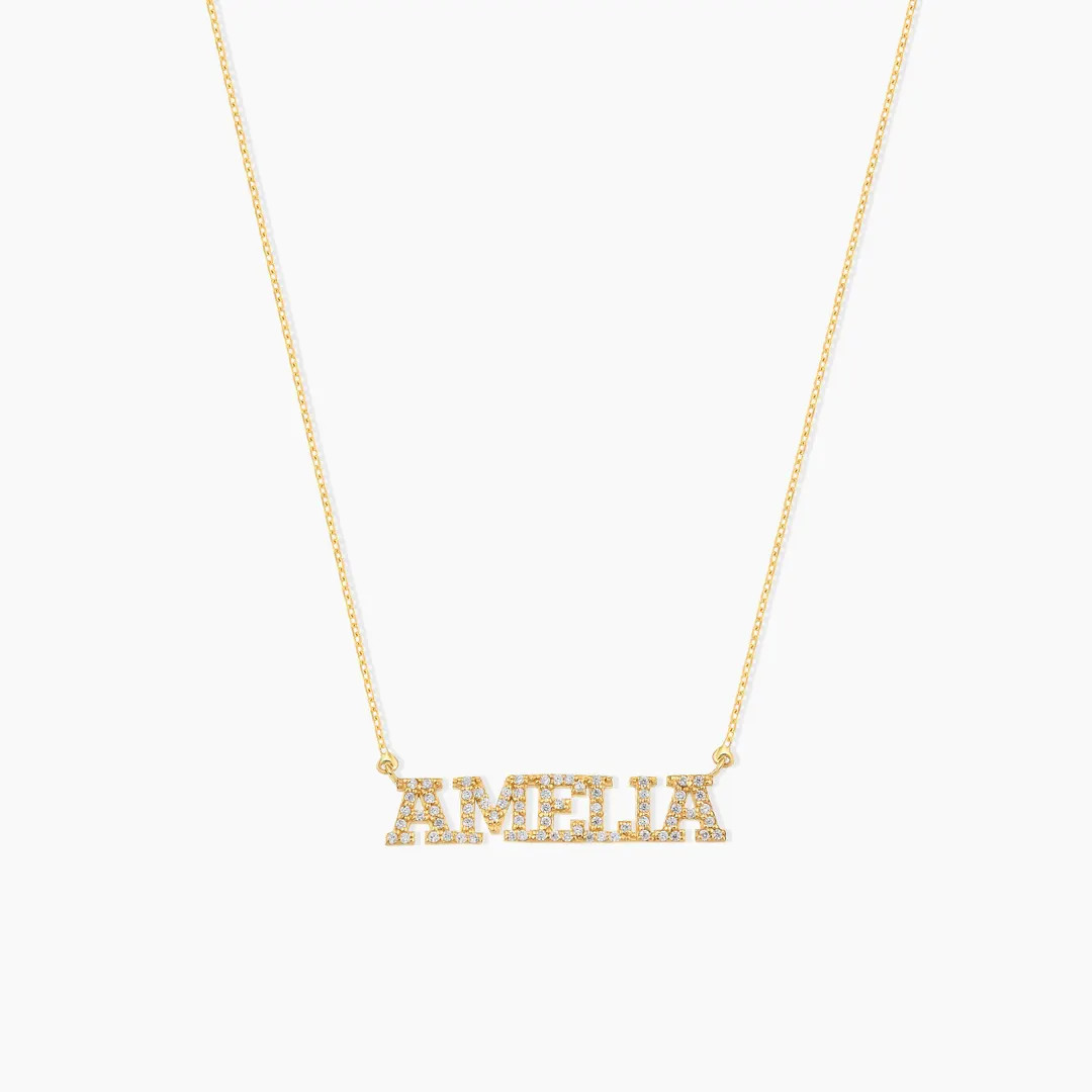 10k or 14k Solid Gold Diamond Name Necklace, Dainty Custom Name Diamond Necklace | Etsy (US)