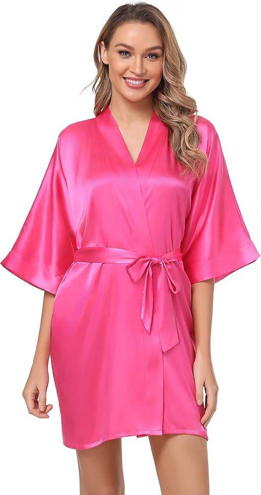 The Bund Women's Satin Robes Bride Bridesmaid Lace Short Silk Wedding Party Lightweight Bathrobe ... | Amazon (US)
