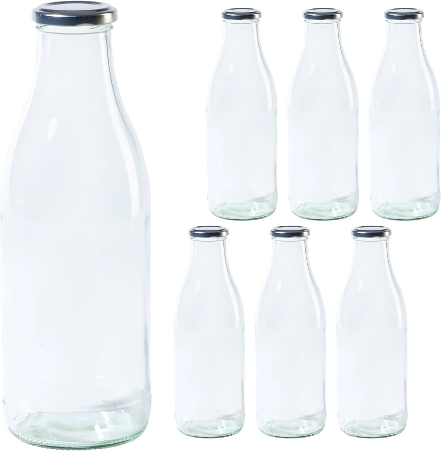 Vitrea 6 leere Glasflaschen 1 Liter Schraubverschluss Silber - Milchflaschen, Saftflaschen, groß... | Amazon (DE)