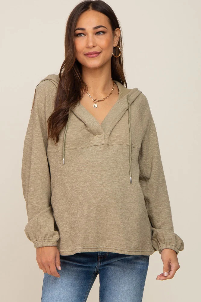 Olive V-Neck Drawstring Hooded Maternity Top | PinkBlush Maternity