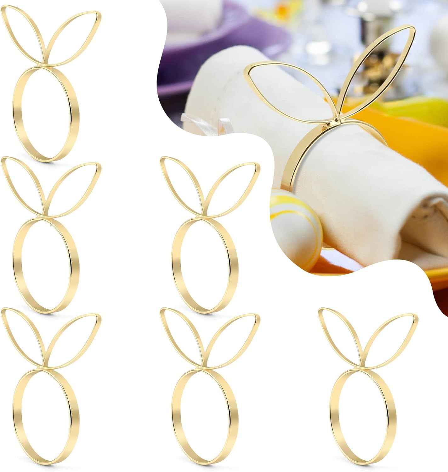 KESOTE Easter Napkin Rings Set of 6, Bunny Napkin Rings Gold Napkin Holder Rings for Easter Dinni... | Amazon (US)