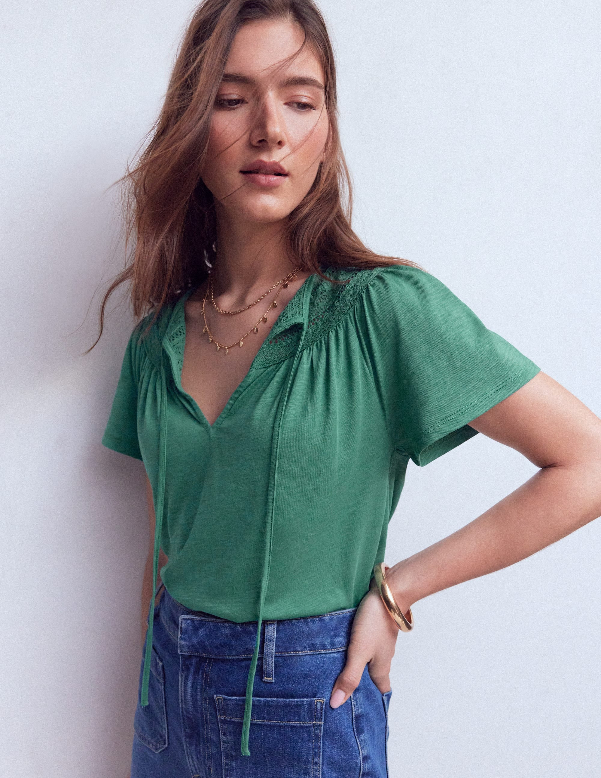 Edi Trim Detail T-shirt-Deep Sea | Boden (US)