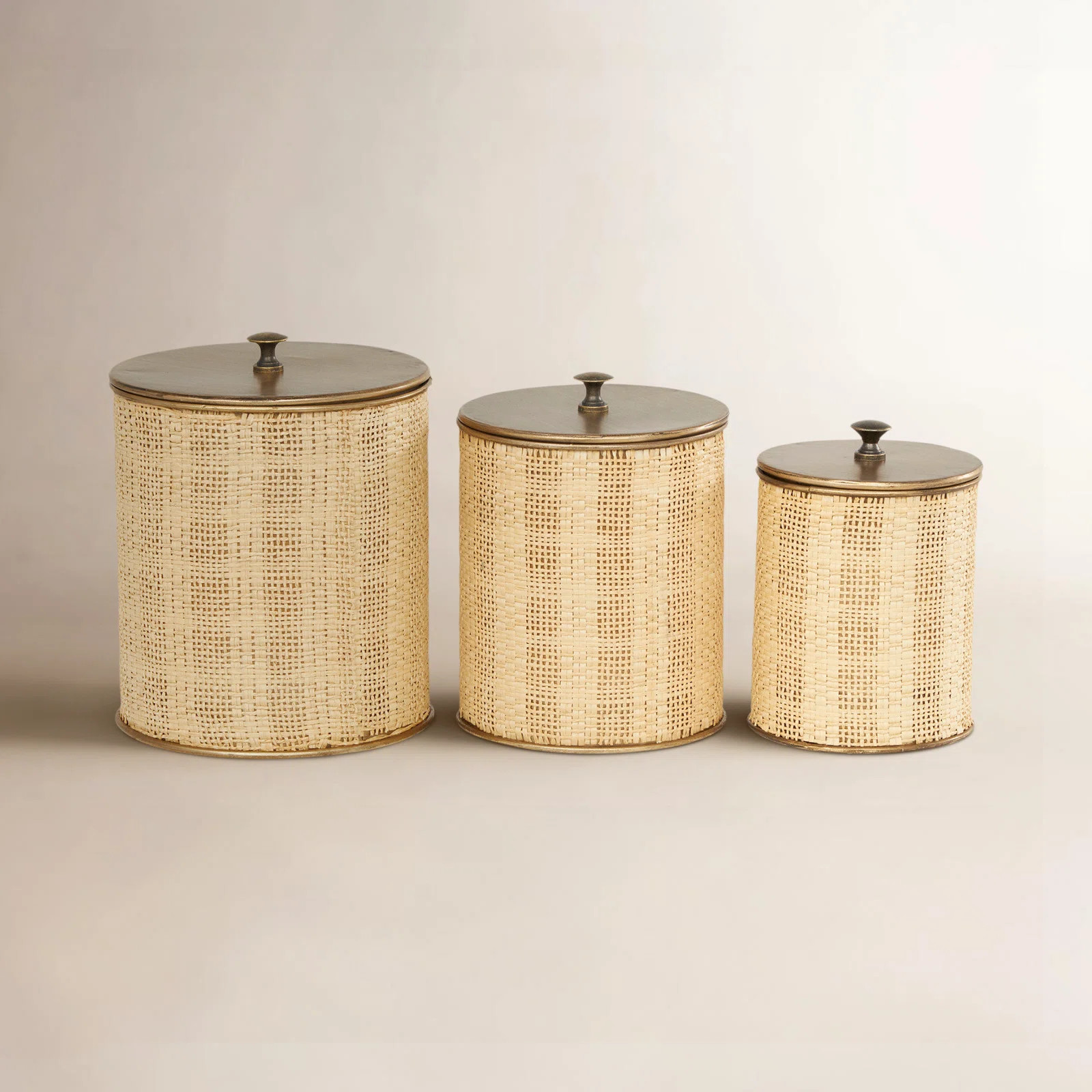 Handmade Woven Decorative Jars With Bronze Metal Lids (Set of 3) | Wayfair North America