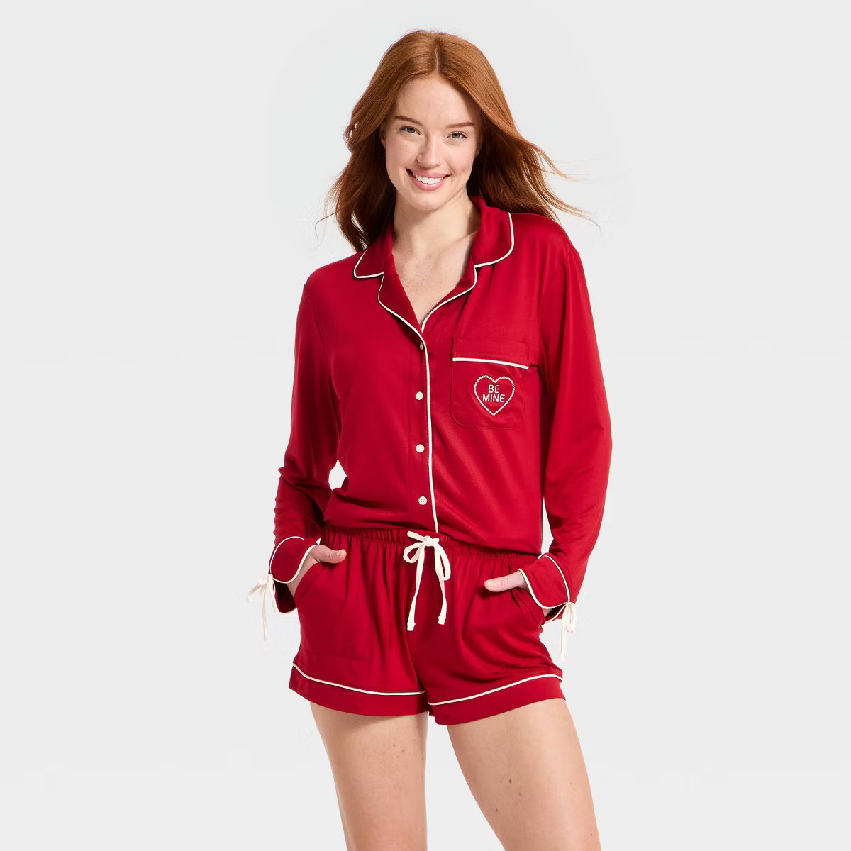 Women's Jersey Long Sleeve Notch Collar Shirt and Shorts Pajama Set - Auden™ | Target