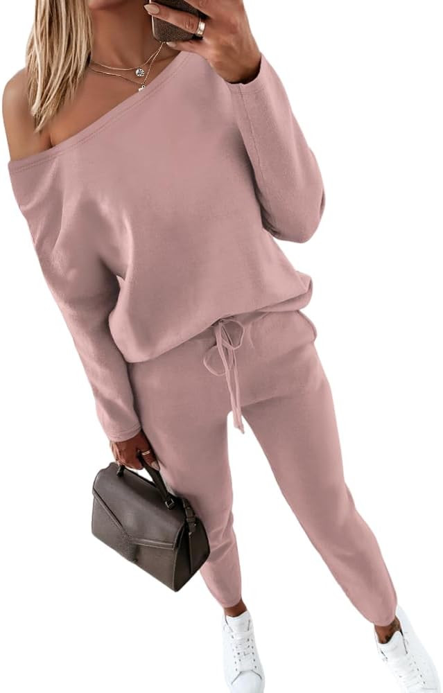 CHICME Women's Long Sleeve Off The Shoulder Pullover Tops and Pants Matching Set Tracksuit Travel... | Amazon (US)