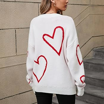 Women Heart Sweaters Long Sleeve Loose Fit Pullover Tops Valentines Day Knit Sweater for Teen Gir... | Amazon (US)