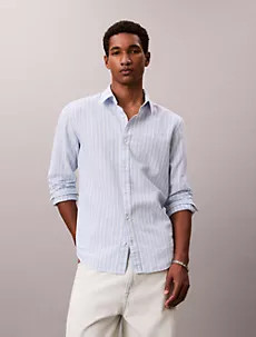 Linen Cotton Stripe Classic Button-Down Shirt | Calvin Klein | Calvin Klein (US)