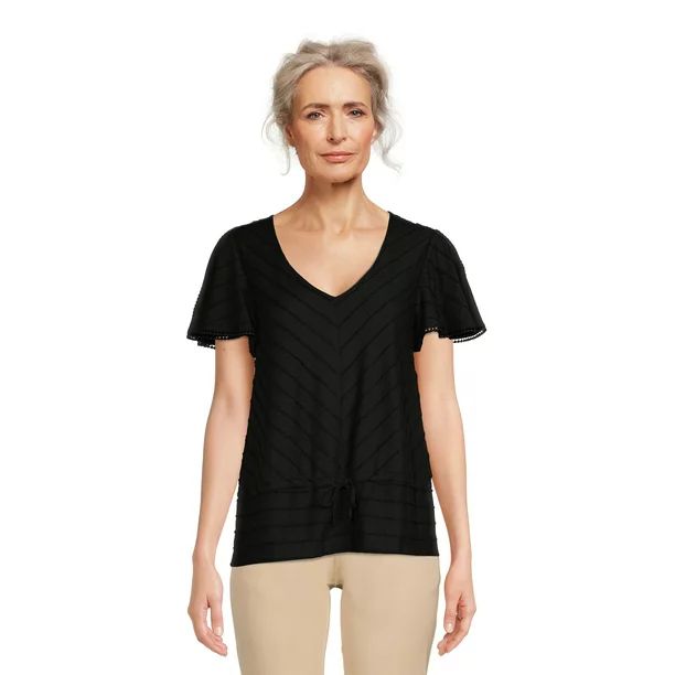 Time and Tru Women's Seamed Top with Flutter Sleeves, Sizes XS-3XL | Walmart (US)