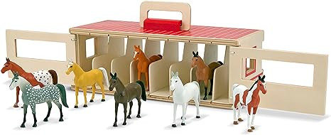 Melissa & Doug Take-Along Show-Horse Stable Play Set– Pretend Play Wooden Barn Toy with 8 Horse... | Amazon (US)
