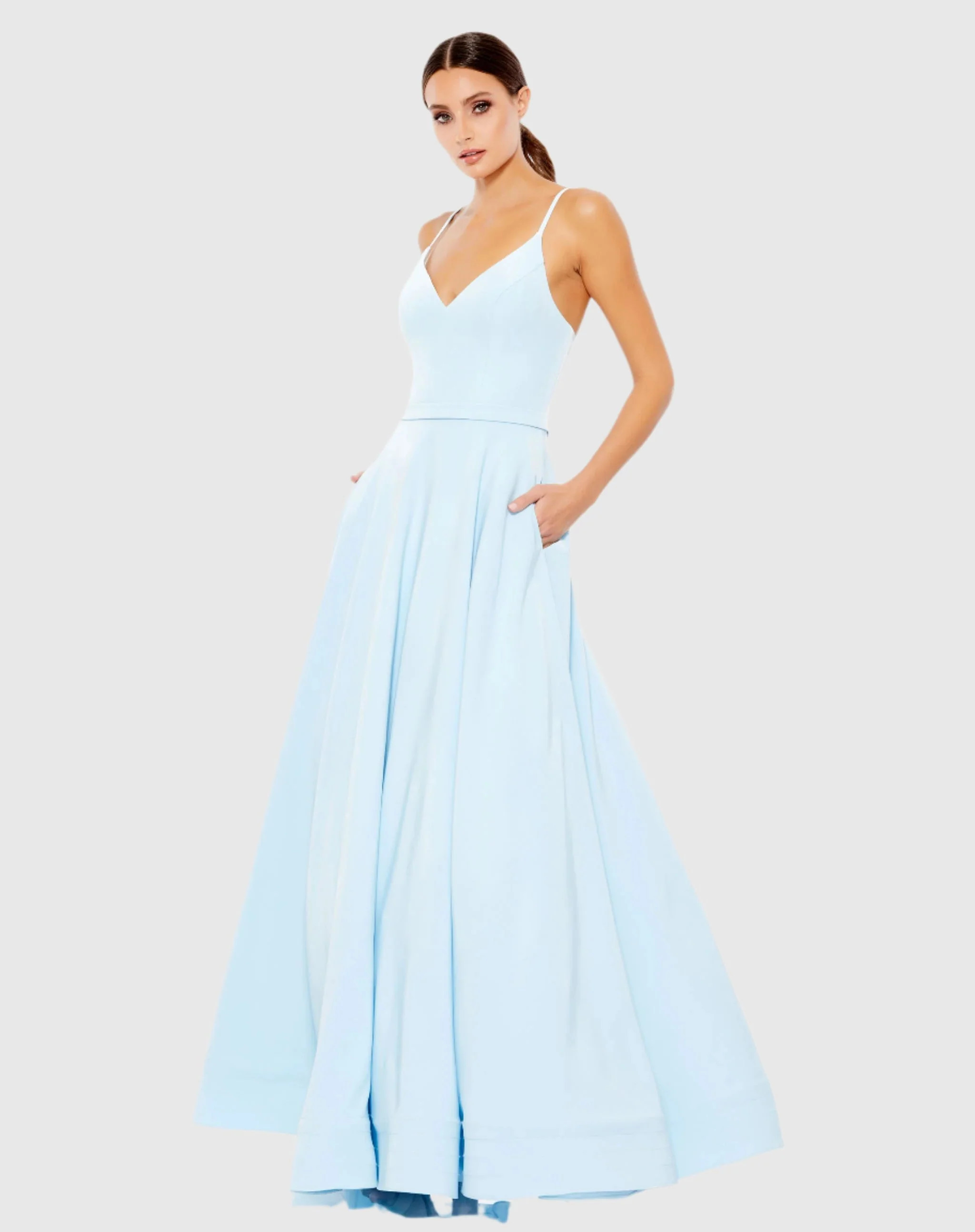Light Blue Classic A-Line V-Neck Ballgown | Mac Duggal