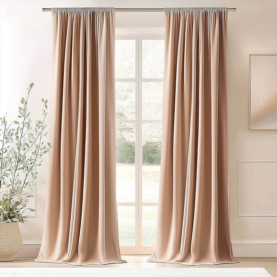 Topfinel 120 Inches Long Extra Long Blush Pink Velvet Curtains for Living Room, Taupe Brown Heavy... | Amazon (US)