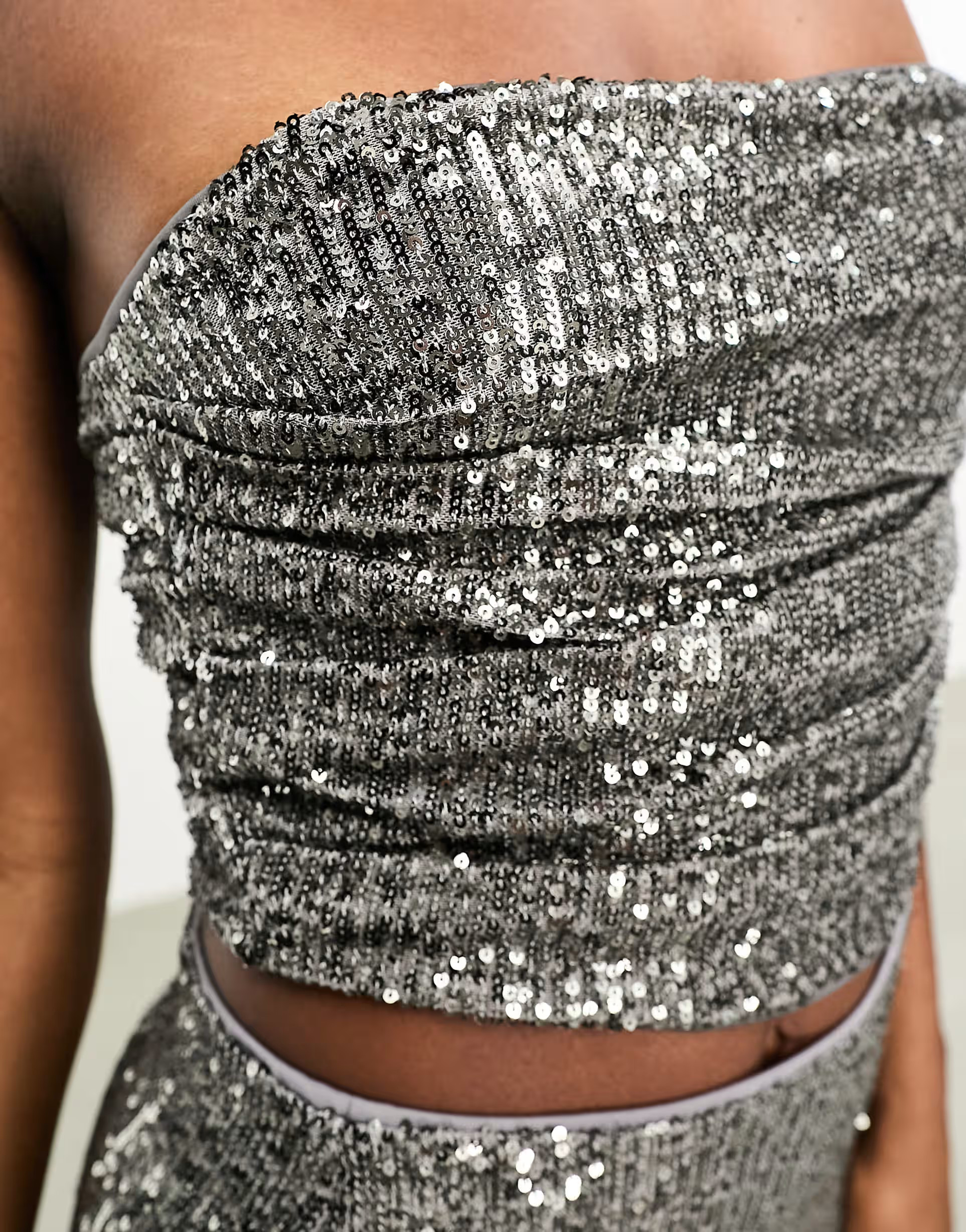 ASOS DESIGN sequin strapless corset top in charcoal | ASOS (Global)