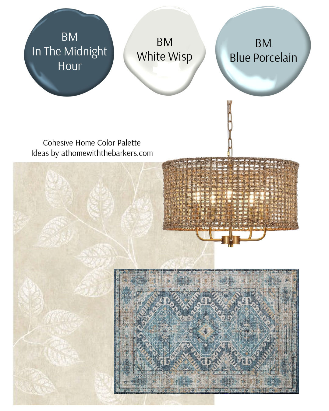 Interior Design room makeover idea using Benjamin Moore paint colors: In The Midnight Hour, White Wisp, and Blue Porcelain. 

 #LTKHome #LTKSaleAlert