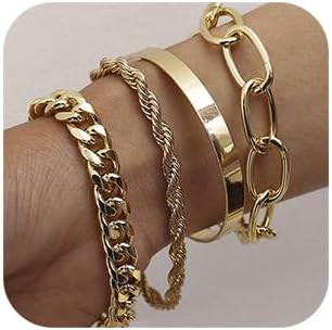 Dainty Boho Chain Bracelets Set for Women Adjustable Fashion Beaded Chunky Flat Cable Chain Punk ... | Amazon (US)