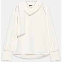 Zara - Contrast Stitch Scarf Blouse - Oyster-White - Xs - Woman | Zara US