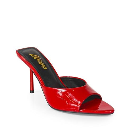 Liliana Women's Peep Toe Mule with Stiletto Heel Sandal (Red, US Footwear Size System, Adult, Women, Numeric, Medium, 7.5) | Amazon (US)