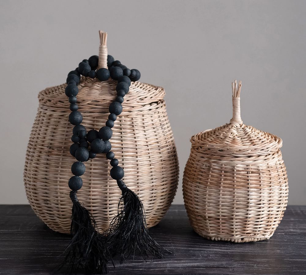 Tillie Wicker Lidded Baskets, Set of 2 | Pottery Barn (US)