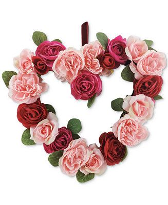 Martha Stewart Collection Valentine's Day Red & Pink Ranunculus Heart Wreath, Created for Macy's ... | Macys (US)