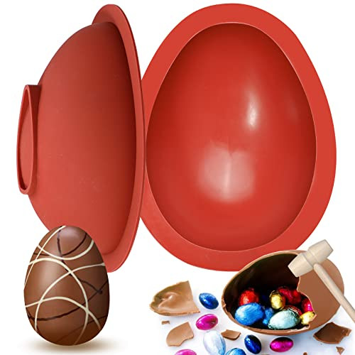 Webake Chocolate Silicone Molds, Large 3D Breakable Egg Mold Silicone Easter Egg Chocolate Molds with 1 Hammer for Easter Eggs | Amazon (US)