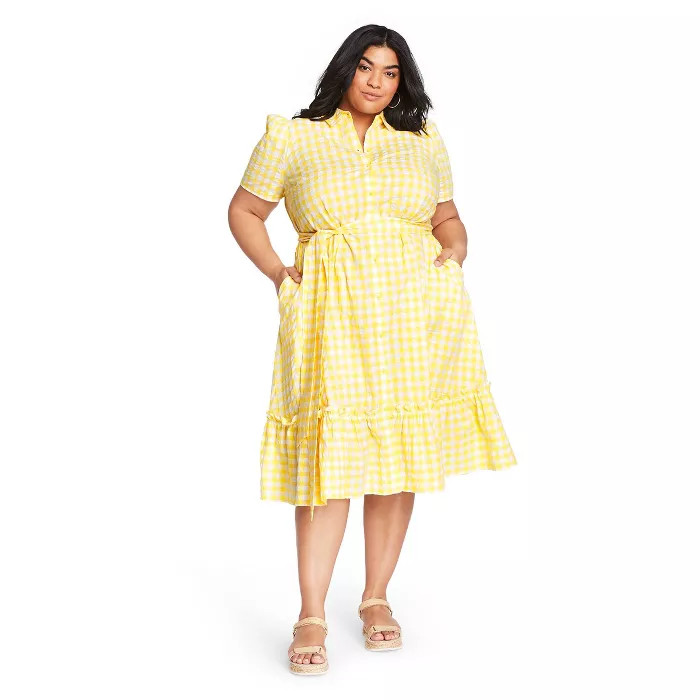 Women's Gingham Puff Sleeve Shirtdress - Lisa Marie Fernandez for Target (Regular & Plus) Yellow/... | Target