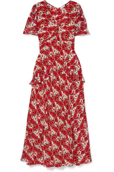 RIXO - Evie Ruffled Floral-print Silk Crepe De Chine Dress - Red | NET-A-PORTER (UK & EU)