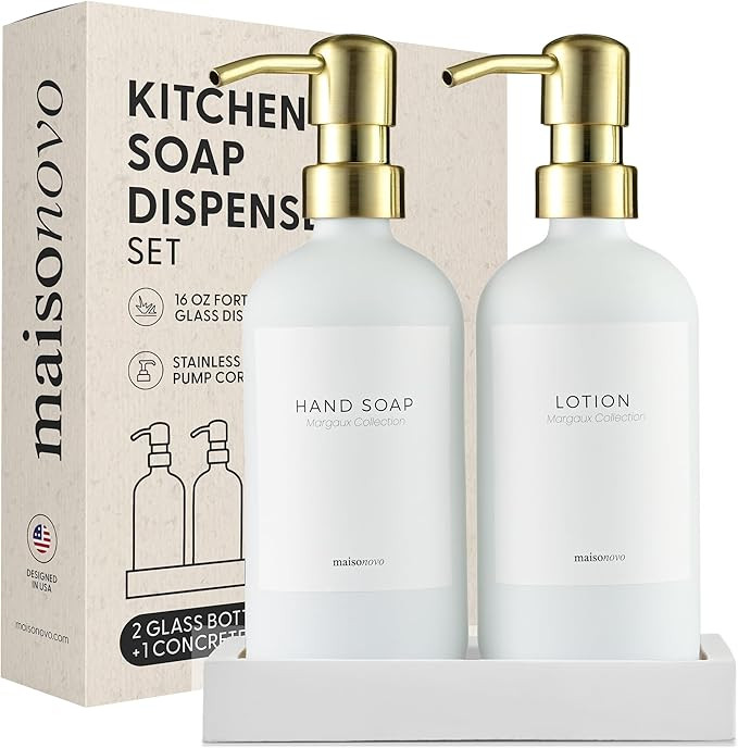 MaisoNovo Soap Dispenser 3-Piece Set | 16.9oz White Bottles with Gold Stainless Steel Pumps | Amazon (US)