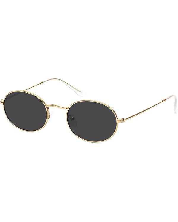 Small Retro Oval Sunglasses for Women Men Trendy Metal Sun Glasses Classic Shades FZN903 | Amazon (US)