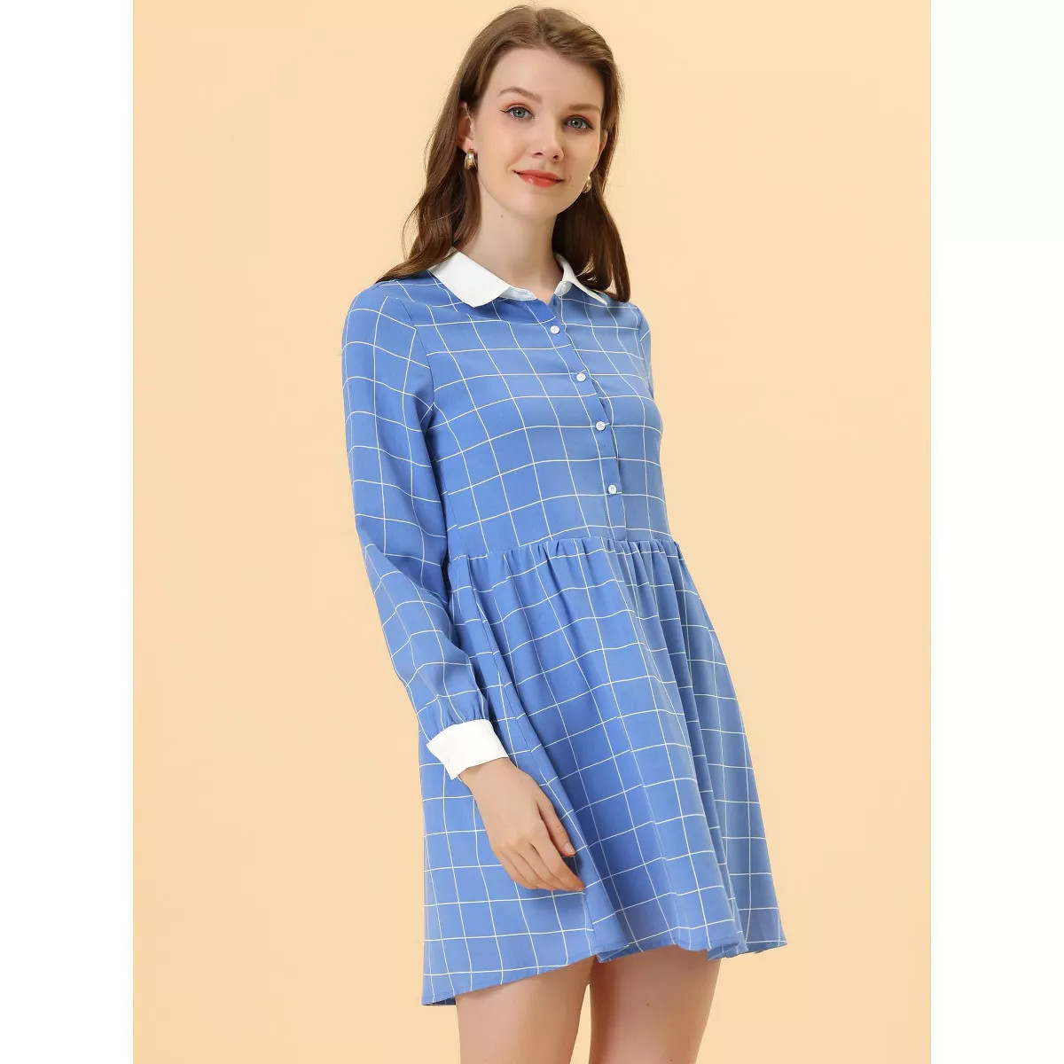 INSPIRE CHIC Women's Plaid Long Sleeve Button Contrast Point Collar Shirt Dress | Target