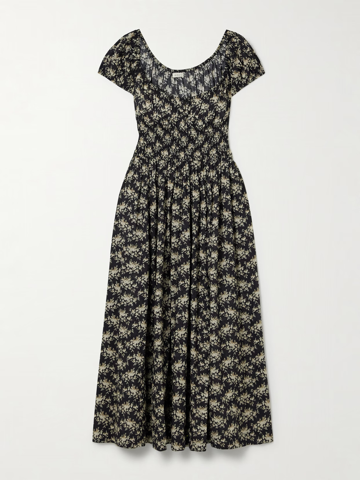 DÔEN - Quinley Shirred Floral-print Organic Cotton-voile Midi Dress - Black | NET-A-PORTER (US)