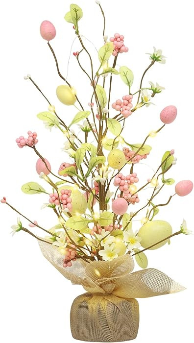 RoseCraft Easter Decorations, 18 Inch Pre-Lit Easter Egg Tree Tabletop Decor with Delicate Orname... | Amazon (US)