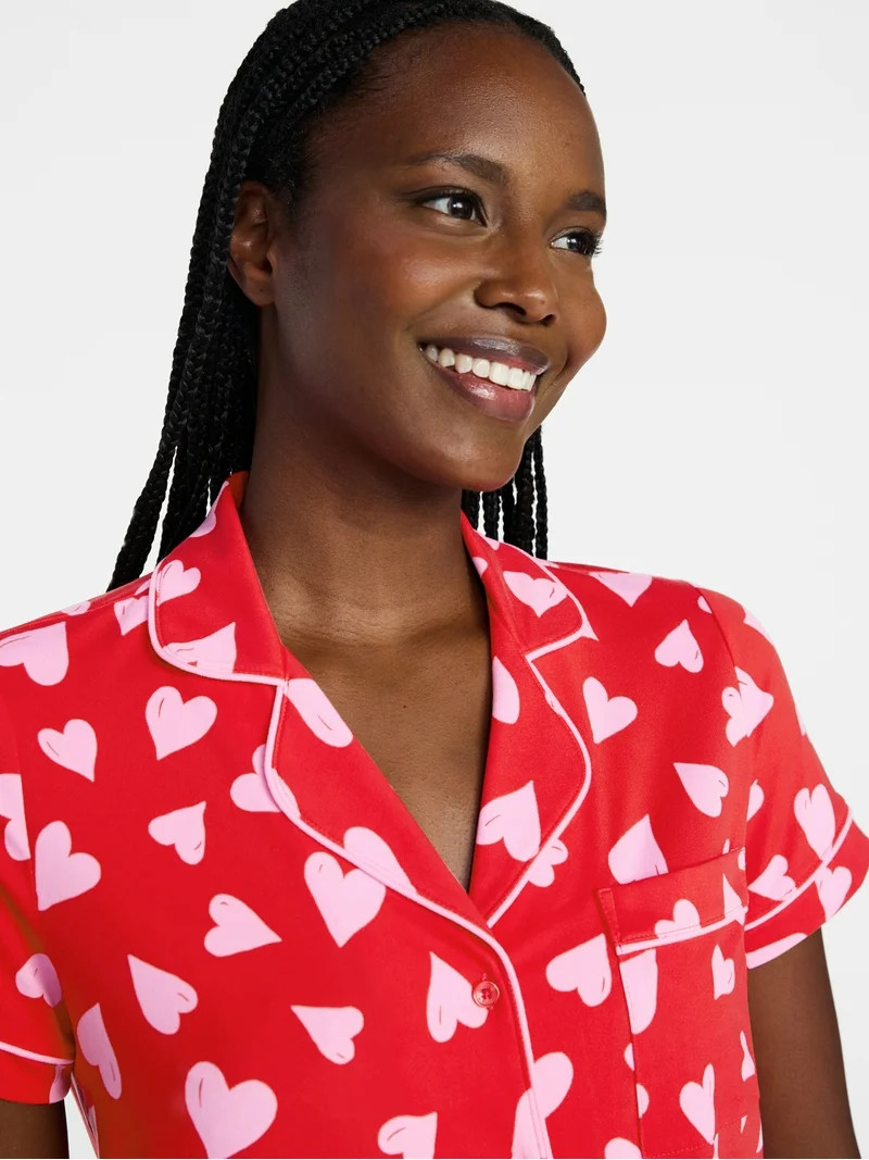 Joyspun Women's Dreamy Soft Collection Notch Top and Shorts Pajama Set, 2-Piece, Sizes XS-3X | Walmart (US)