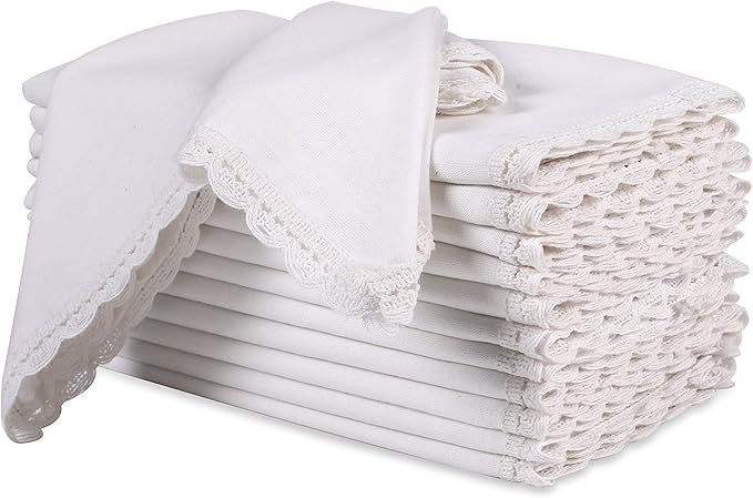 Amazon.com: Cloth dinner Napkins With Lace -Flax Cotton -White color,20x20,Wedding Napkins,Cockta... | Amazon (US)