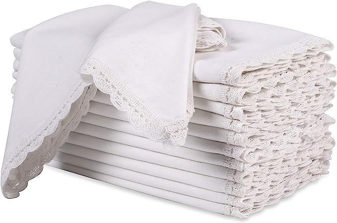 Cloth dinner Napkins With Lace -Flax Cotton -White color,20x20,Wedding Napkins,Cocktails Napkins,... | Amazon (US)