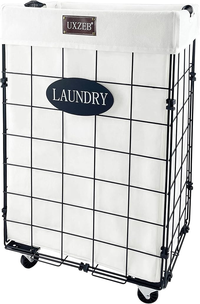 UXZEB Laundry Hamper on Wheels with Handles, 72L Small Metal Rolling Laundry Cart Dirty Clothes H... | Amazon (US)