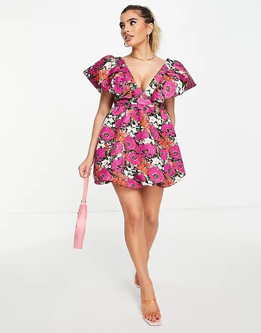 ASOS DESIGN bubble mini dress in pop floral | ASOS (Global)
