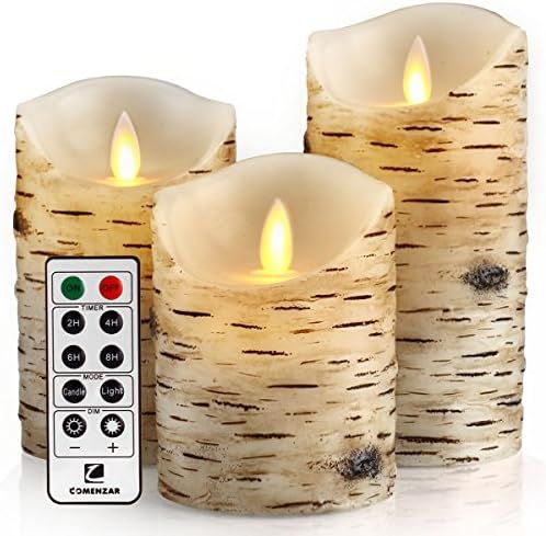 Comenzar Flickering Candles, Candles Birch Set of 3 (H: 4" 5" 6" x D: 3.25")Birch Bark Battery Ca... | Amazon (US)