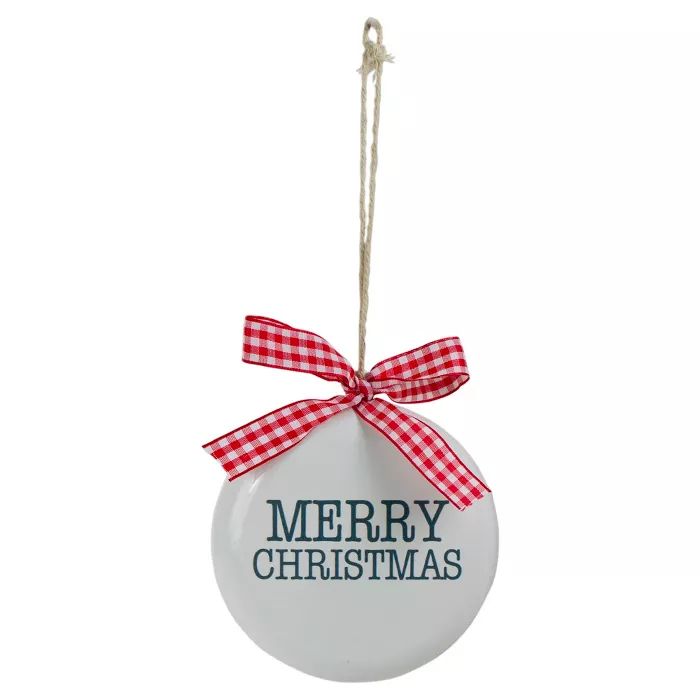 Northlight 4.5" White and Red Merry Christmas Ornament with a Bow | Target
