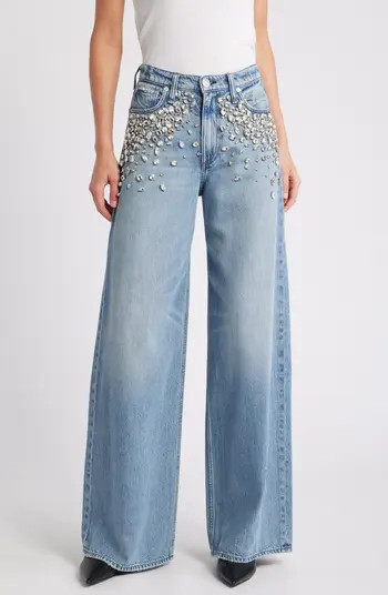Featherweight Sofie Bedazzled High Waist Wide Leg Jeans | Nordstrom