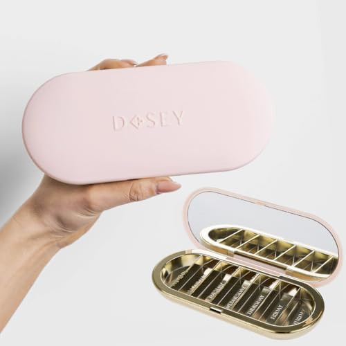 Dosey 7 Day Pill Compact Travel Pill Organizer - Pill Case with 7 Pill Compartments for Medicine Storage & Protection – Stylish & Elegant Medication Organizer with Mirror, Blush | Amazon (US)