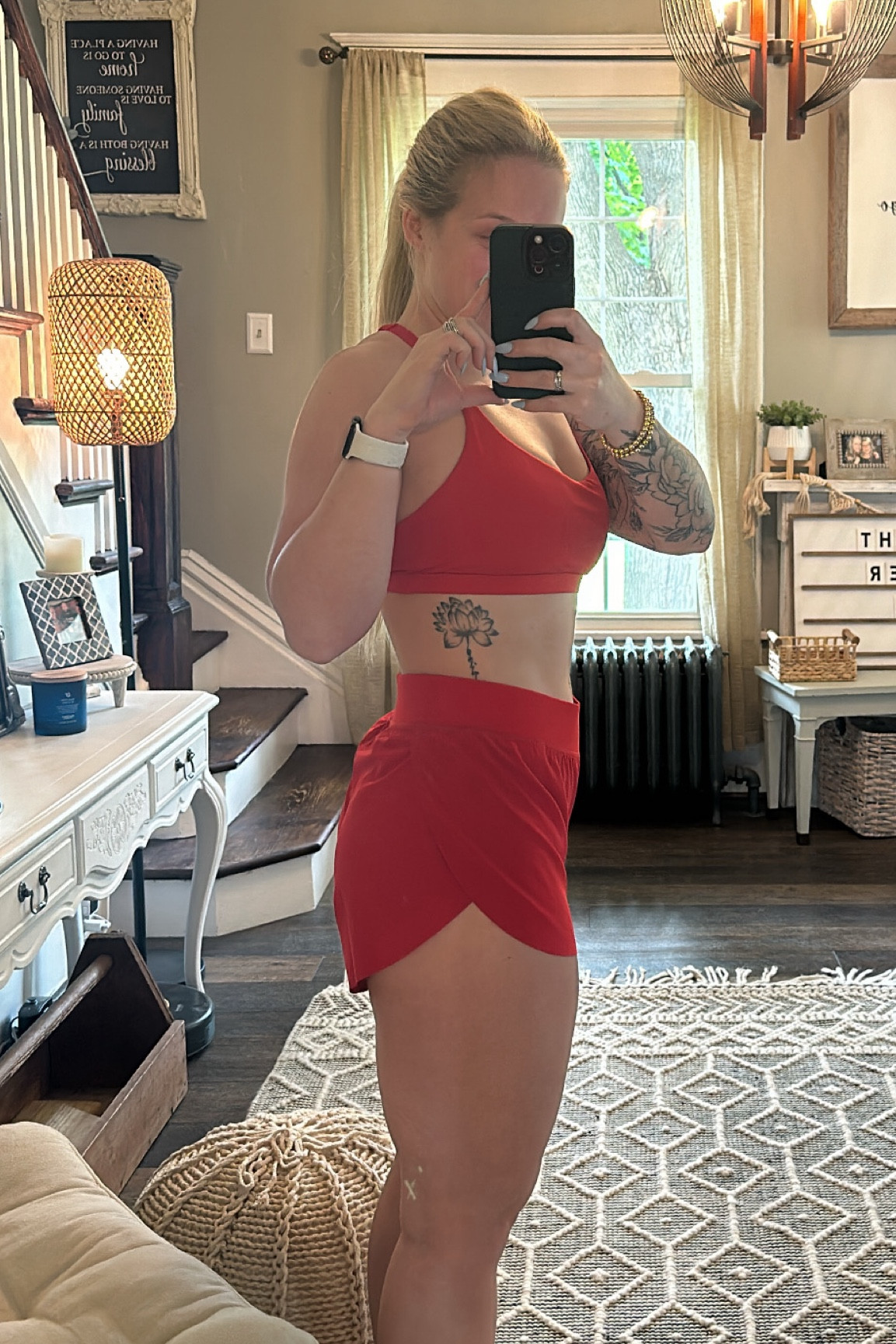 This red color is superior!!! Wearing a size medium in the bra & a small in the shorts! 10/10 recommend this set. 

#LTKFitness #LTKActive #LTKFindsUnder50