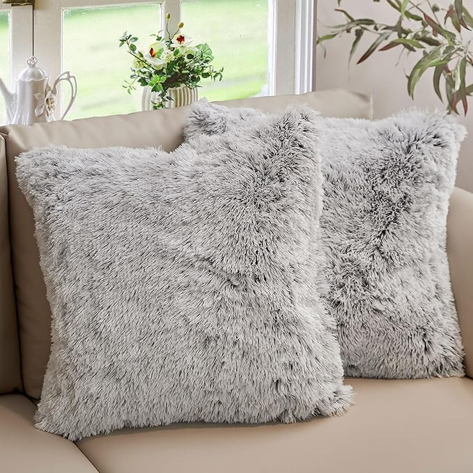 Cheer Collection Throw Pillows for Couch and Bed, Soft Shaggy Throw Pillows with Inserts Included... | Amazon (US)