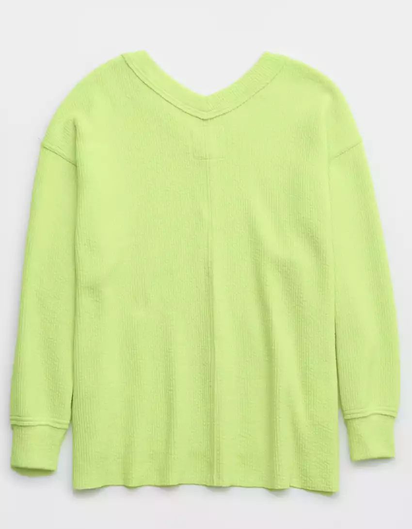 Aerie Wonder Textured V-Neck Sweatshirt | Aerie