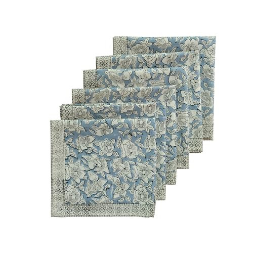 HOME WIBE Handblock Print Patterned Cotton Cloth Napkins Set of 6, Washable, Reusable Napkins for Cocktail Parties, Home, Restaurant, Hotel, Event & Everyday Lunch, Dinner, 18" x 18" | Amazon (US)