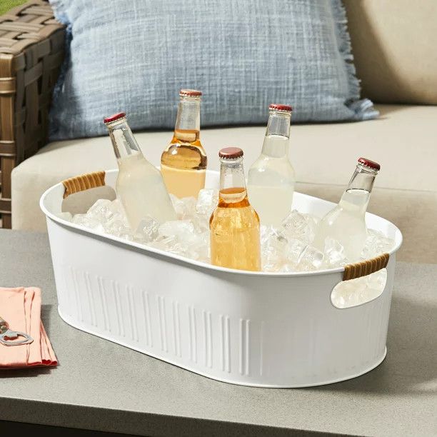 Better Homes & Gardens- White Medium Oval Galvanized Tub, 20.27 IN L x 11.22 IN W | Walmart (US)