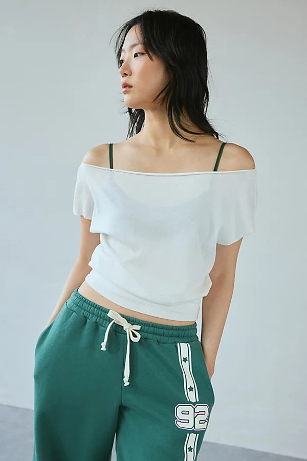 Out From Under Off-The-Shoulder Banded Hem Tee in White, Women's at Urban Outfitters | Urban Outfitters (US and RoW)