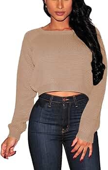 Women's Knit Long Sleeves Cropped Sweater Top | Amazon (US)