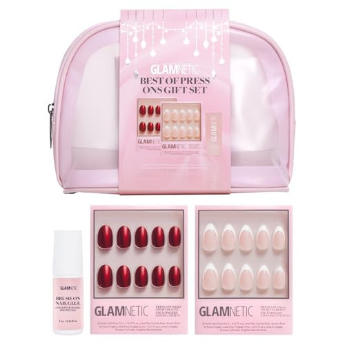 Glamnetic Press On Nails - Fan Faves Press On Gift Set | Two Top-Selling Nails in Cherry Glaze & MaDamn, Brush-On Nail Glue and Travel Pouch Included | Compact, Perfect for Holiday Gifting | Amazon (US)